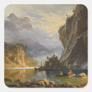 Vintage Albert Bierstadt Indianen spreekt Geviste Vierkante Sticker