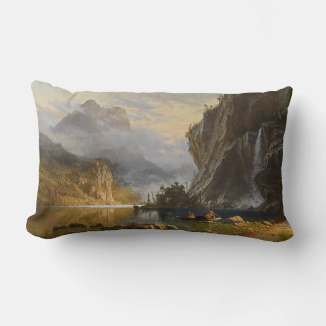 Vintage Albert Bierstadt Indians Spear Vist Kussen (Voorkant)