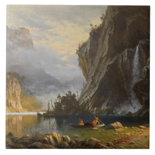 Vintage Albert Bierstadt Indians Spear Vist Tegeltje