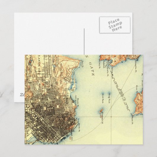 Vintage Alcatraz San Francisco Map Briefkaart (Voorkant / Achterkant)