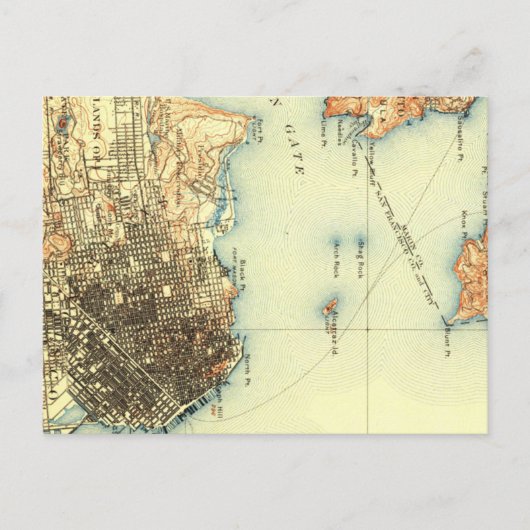 Vintage Alcatraz San Francisco Map Briefkaart (Voorkant)