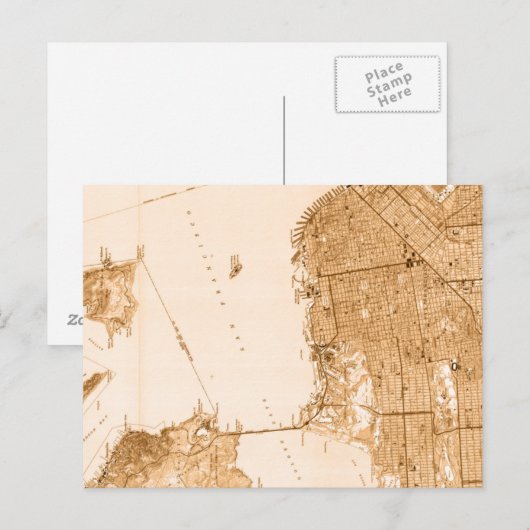 Vintage Alcatraz San Francisco Map Briefkaart (Voorkant / Achterkant)