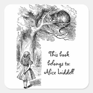 Vintage Alice in Wonderland Cheshire Cat Ex-Libris Vierkante Sticker