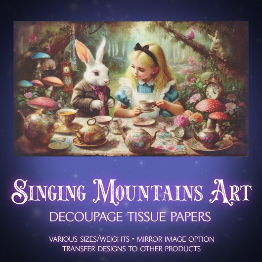 Vintage Alice in Wonderland Tea Party Decoupage Tissuepapier