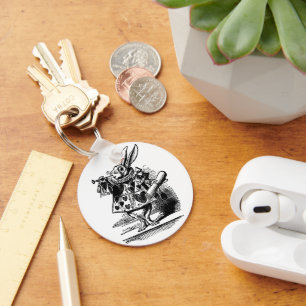 Vintage Alice in Wonderland Witte Konijn als herau Sleutelhanger