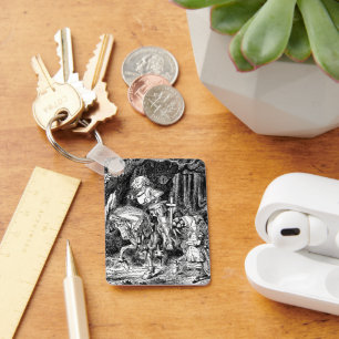 Vintage Alice in Wonderland Witte Ridder op Paard Sleutelhanger