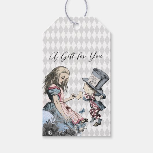 Vintage Alice & Mad Hatter Aanpasbaar Cadeaulabel (Voorkant)
