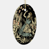 Vintage Alice Vliegende Kaarten Donker Keramisch Ornament (Rechts)