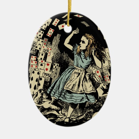 Vintage Alice Vliegende Kaarten Donker Keramisch Ornament (Voorkant)