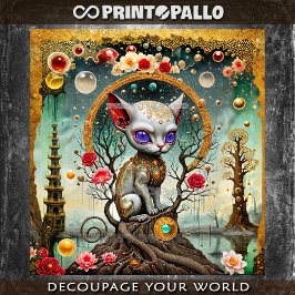 Vintage Alien rococo kat in een surreële wereld Tissuepapier