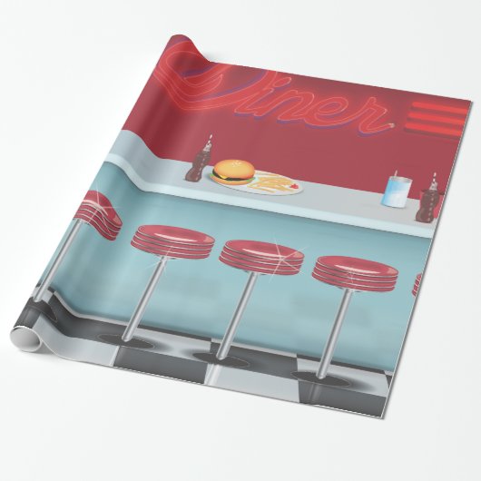 Vintage All American Diner Cadeaupapier (Uitgerold)