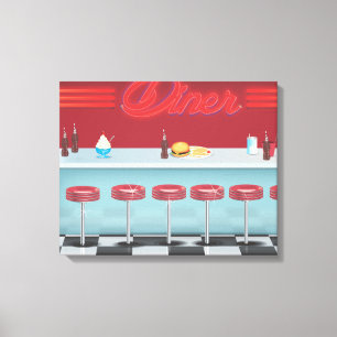 Vintage All American Diner Canvas Afdruk