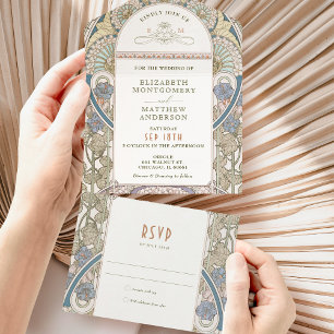 Vintage All in One Wedding Invitation door Mucha Uitnodiging