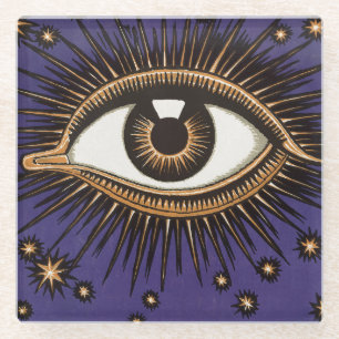 Vintage All Seeing Eye Mystieke Hemelse Kunst Glazen Onderzetter