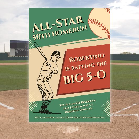 Vintage All Star Baseball Men 50th Birthday Kaart