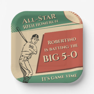 Vintage All Star Honkbal Mannen 50e Verjaardag Papieren Bordje