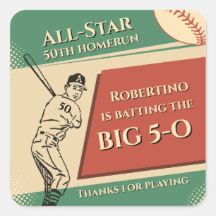 Vintage All Star Honkbal Mannen 50e Verjaardag Vierkante Sticker