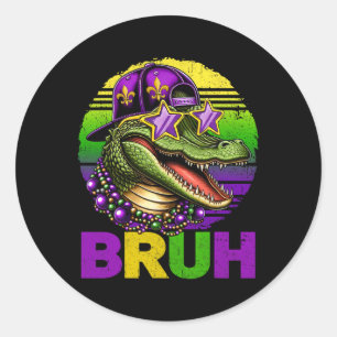 Vintage Alligator Bruh Mardi Gras-shirts voor mann Ronde Sticker