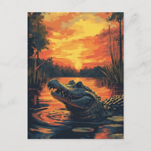 Vintage Alligator Reptilien Florida Abendsonne Briefkaart (Voorkant)