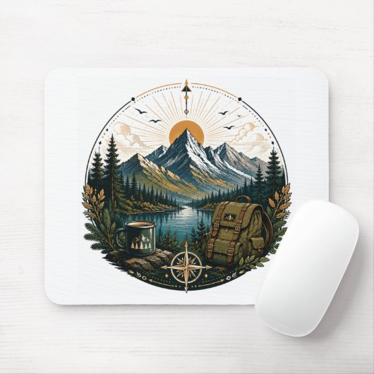 Vintage Alpen Avontuur Landschapskunst Muismat (Met muis)