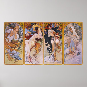 Vintage Alphonse Mucha Vier Seizoenen Poster Art
