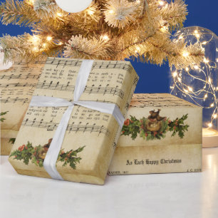Vintage Als Elke Kerstmis Gelukkig Kerstlied Scrip Cadeaupapier