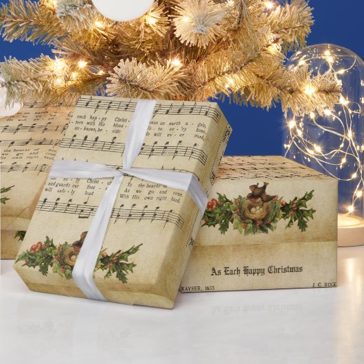 Vintage Als Elke Kerstmis Gelukkig Kerstlied Scrip Cadeaupapier (Feestdagen)