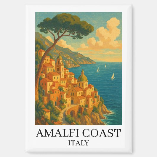 Vintage Amalfi Coast Italy Illustration Magneet (Voorkant)