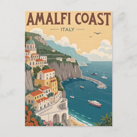 Vintage Amalfi Coast Travel Briefkaart (Voorkant)
