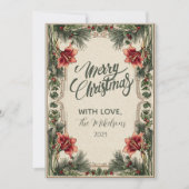 Vintage Amaryllis and Holly Christmas Feestdagenkaart (Voorkant)