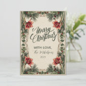 Vintage Amaryllis and Holly Christmas Feestdagenkaart (Staand voorkant)