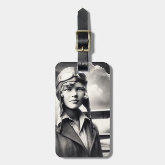 Vintage Amelia Earhart Female Aviator Adventurer Bagagelabel
