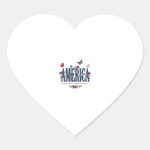 Vintage America Bloem Vlinder Patriottisch Shirt_1 Hart Sticker