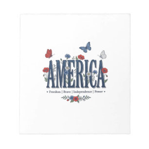 Vintage America Bloem Vlinder Patriottisch Shirt_1 Notitieblok