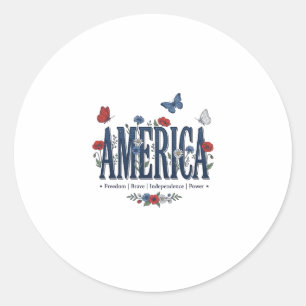 Vintage America Bloem Vlinder Patriottisch Shirt_1 Ronde Sticker