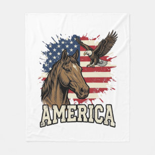 Vintage America Paard Adelaar Patriottisch Vectoro Fleece Deken