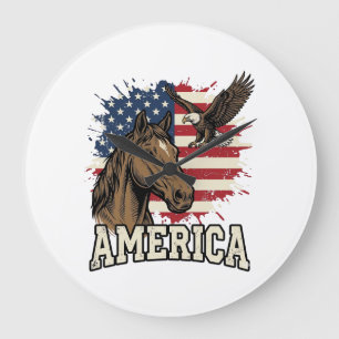 Vintage America Paard Adelaar Patriottisch Vectoro Grote Klok