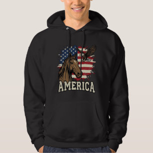 Vintage America Paard Adelaar Patriottisch Vectoro Hoodie