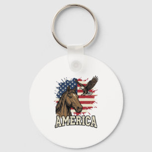 Vintage America Paard Adelaar Patriottisch Vectoro Sleutelhanger