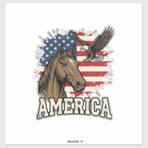 Vintage America Paard Adelaar Patriottisch Vectoro Sticker