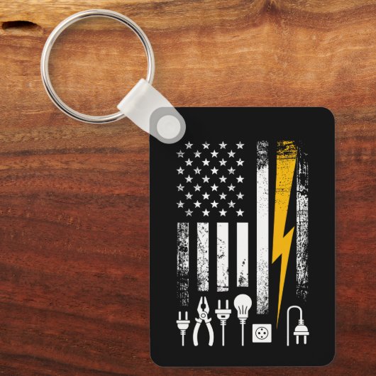 Vintage American Flag Lineman Electrician Tools Sleutelhanger (Voorkant)