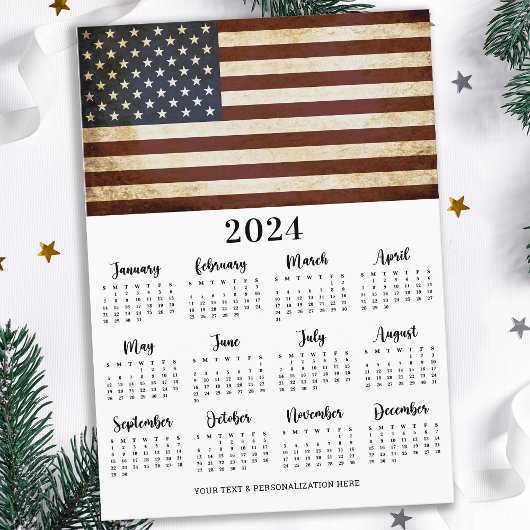 Vintage American Flag Patriotic 12 Month Calendar Feestdagenkaart