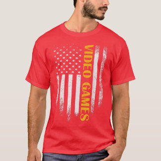 Vintage American Flag Video Games Funny Video Game T-shirt