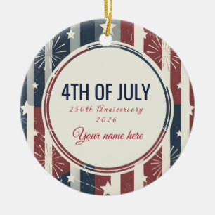 Vintage Americana 4 juli Patriottische Badge Keramisch Ornament