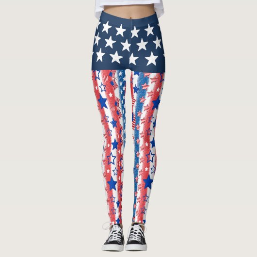 Vintage Americana Patchwork Patriottische Boho Leggings (Voorkant)