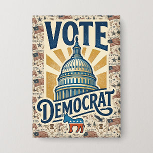 Vintage Americana Patriottische Volkskunst Democra Button