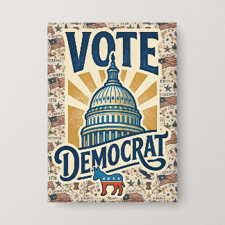 Vintage Americana Patriottische Volkskunst Democra Button