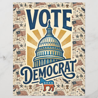 Vintage Americana Patriottische Volkskunst Democra Flyer