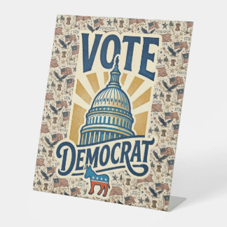 Vintage Americana Patriottische Volkskunst Democra Reclamebord Met Voetstuk