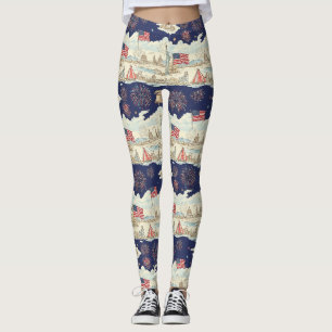 Vintage Americana Vuurwerk Scène (1) Leggings